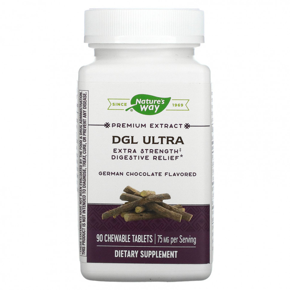 ���� ������ (Iherb) Nature's Way, DGL Ultra, Extra Strength ��� ���������� �����������, �������� �������, 75 ��, 90 ����������� ��������, ������ �� 3540 ���