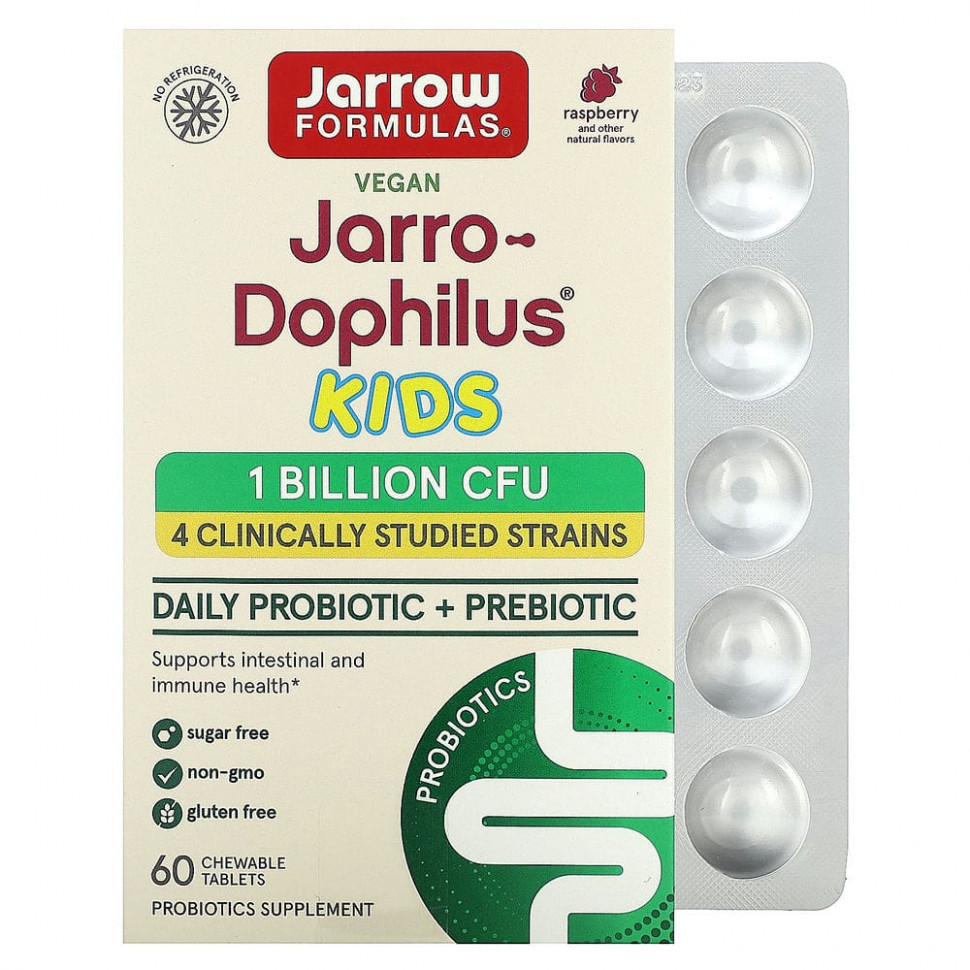 ���� ������ (Iherb) Jarrow Formulas, Jarro-Dophilus Kids, ��������� + ���������, ��� ������, ����������� ��������� ����, 1 �������� ����� ��������, 60 ����������� ��������, ������ �� 3130 ���
