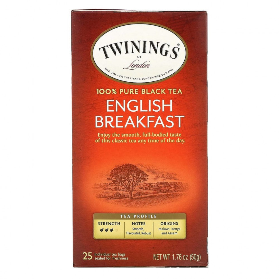 ���� ������ (Iherb) Twinings, 100% ������ ������ ��� ����������� �������, 25 ������ ���������, 50 � (1,76 �����), ������ �� 1310 ���