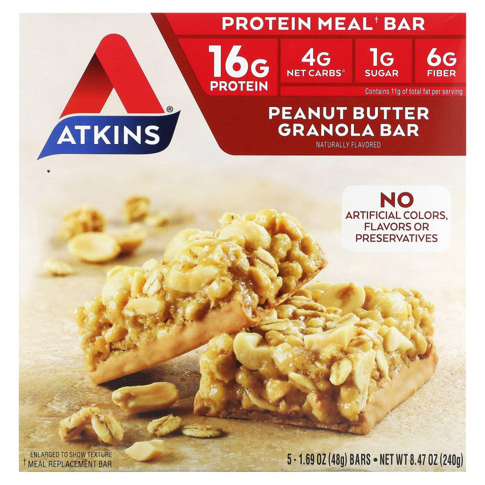 ���� ������ (Iherb) Atkins, Protein Meal Bar, ��������-������� � ���������� ������, 5 ����������, 50 � (1,76 �����), ������ �� 2570 ���