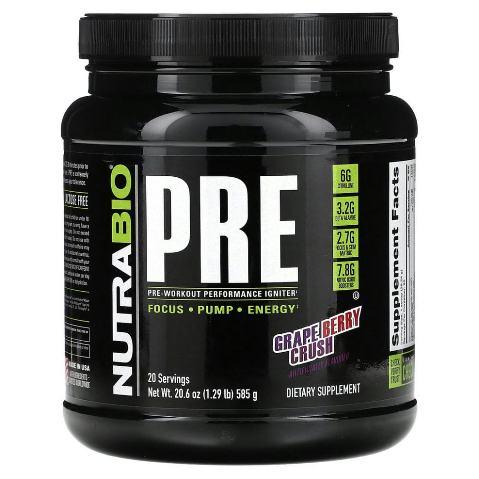   (Iherb) Nutrabio Labs, Pre-Workout Performance Igniter, Grape Berry Crush, 585  (1,29 )    -     , -, 