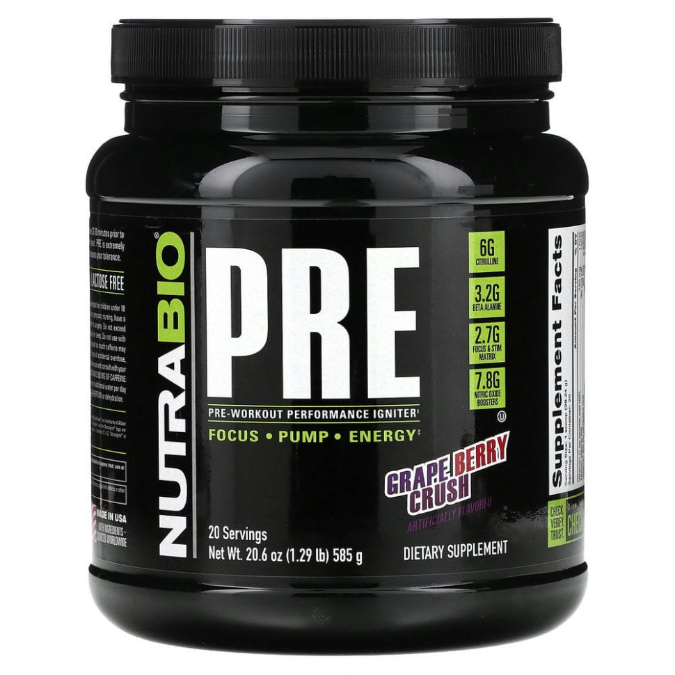 ���� ������ (Iherb) Nutrabio Labs, Pre-Workout Performance Igniter, Grape Berry Crush, 585 � (1,29 �����), ������ �� 7410 ���