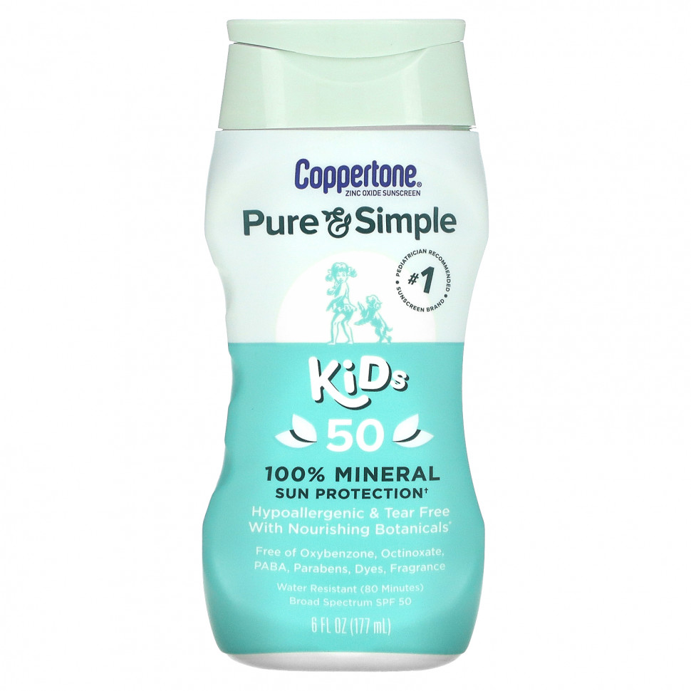 ���� ������ (Iherb) Coppertone, Pure & Simple, ��� �����, 100% ����������� ������ �� ������, SPF 50, 177 �� (6 ����. �����), ������ �� 2790 ���