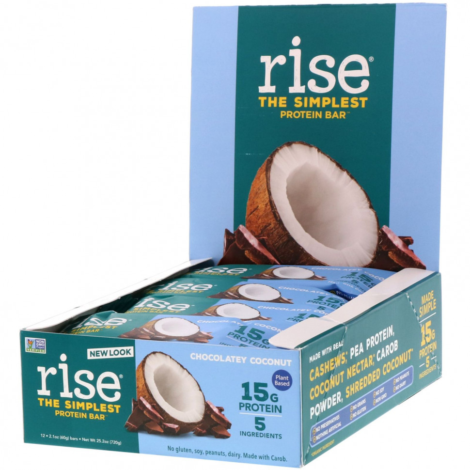���� ������ (Iherb) Rise Bar, ����� ������� ����������� ��������, ���������� �����, 12 ���������� �� 60 � (2,1 �����), ������ �� 6300 ���
