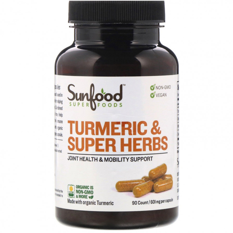   (Iherb) Sunfood, Turmeric & Super Herbs, 601 mg, 90 Count    -     , -, 