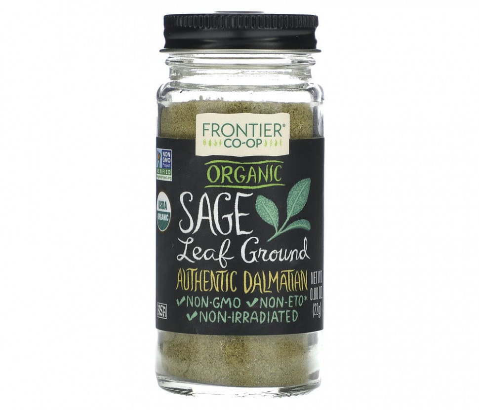   (Iherb) Frontier Co-op, Organic Sage Leaf Ground, 0.8 oz (22 g)    -     , -, 