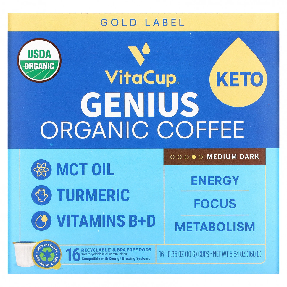 ���� ������ (Iherb) VitaCup, Organic, ���� Genius, ������� �������, 16 ����� �� 10 � (0,35 �����), ������ �� 5240 ���