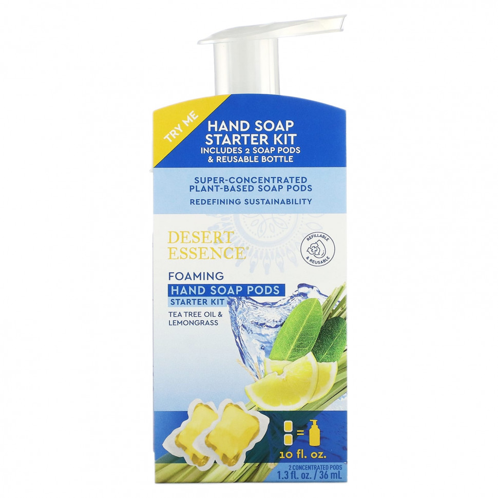 ���� ������ (Iherb) Desert Essence, Foaming Hand Soap Pods Starter Kit, Tea Tree Oil & Lemongrass, 2 Concentrated Pods, 1.3 fl oz (36 ml) + 1 Bottle, 10 fl oz (300 ml), ������ �� 1380 ���