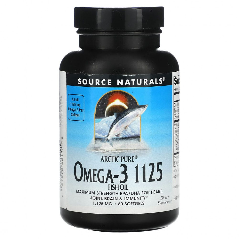   (Iherb) Source Naturals, Arctic Pure, Omega-3 Fish Oil, 1,125 mg, 60 Softgels    -     , -, 