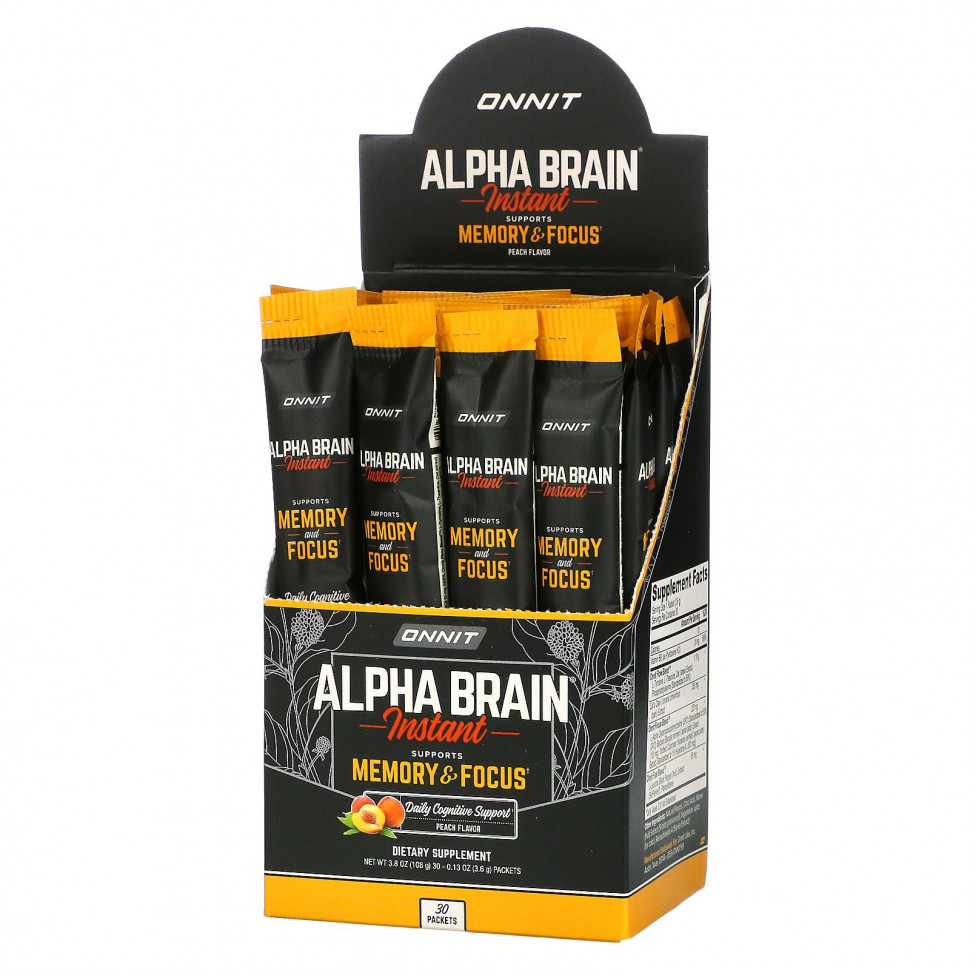   (Iherb) Onnit, Alpha Brain Instant, Natural Peach, 30 Packets, 0.13 oz (3.6 g) Each    -     , -, 