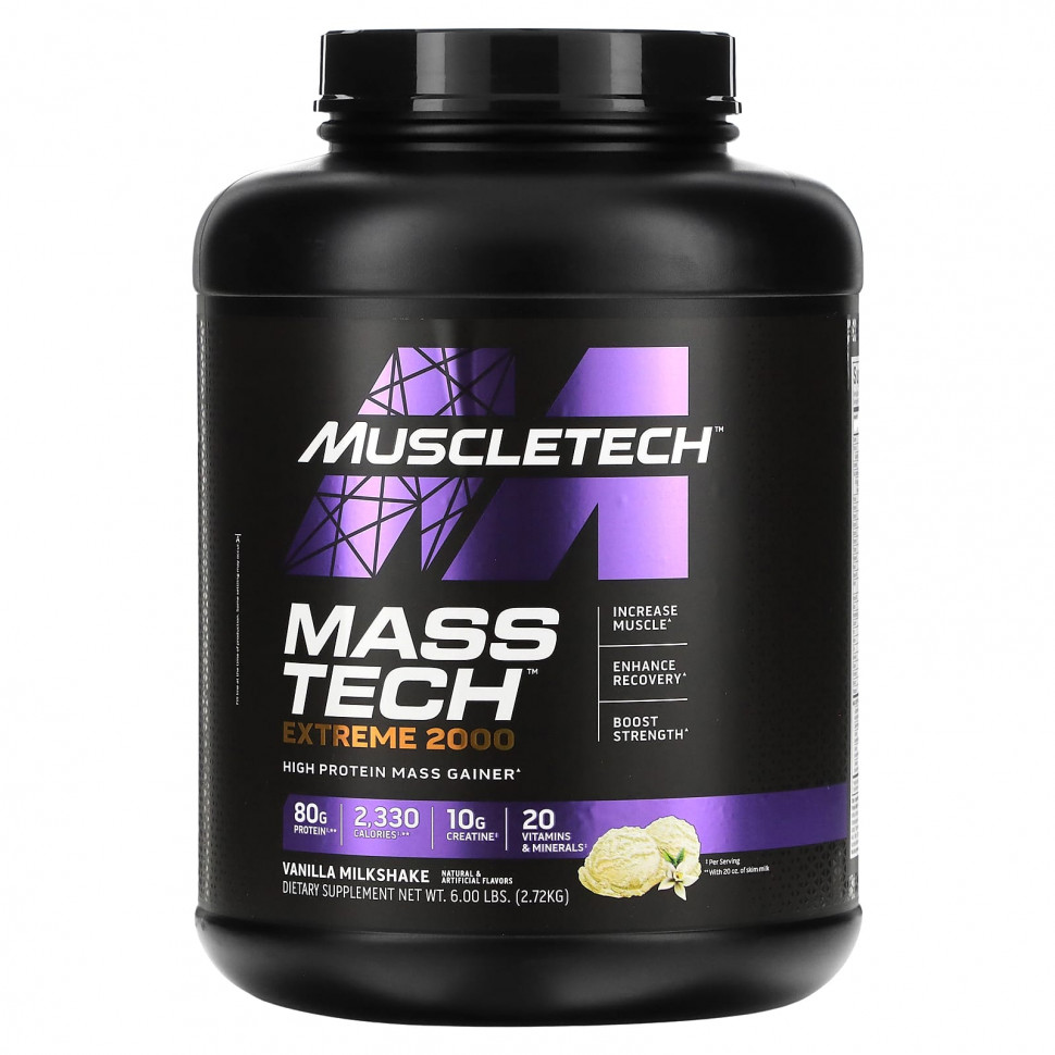   (Iherb) MuscleTech, Mass Tech Extreme 2000, Vanilla Milkshake, 6 lbs (2.72 kg)    -     , -, 