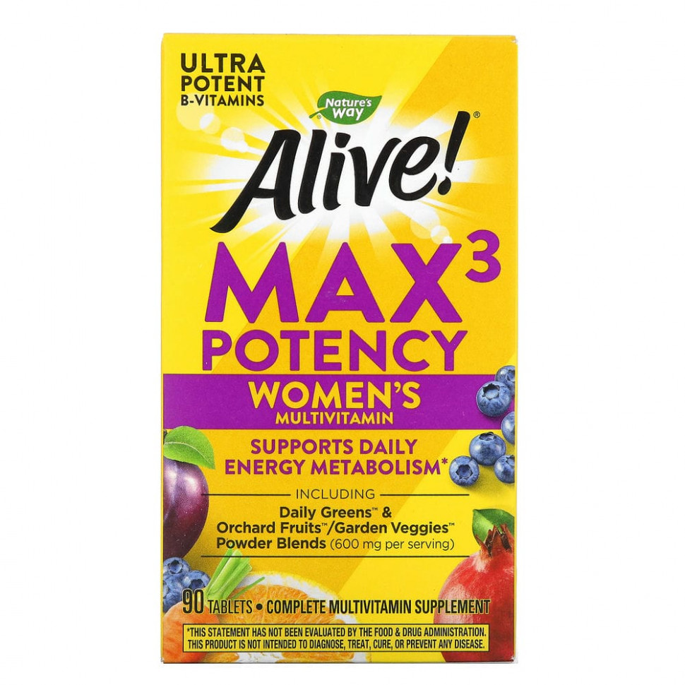 ���� ������ (Iherb) Nature's Way, Alive! Max3 Potency, �������������� ��� ������, 90 ��������, ������ �� 4830 ���