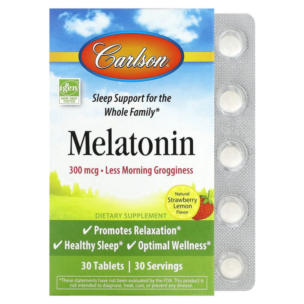   (Iherb) Carlson, Melatonin, Natural Strawberry Lemon , 300 mcg, 30 Tablets    -     , -, 