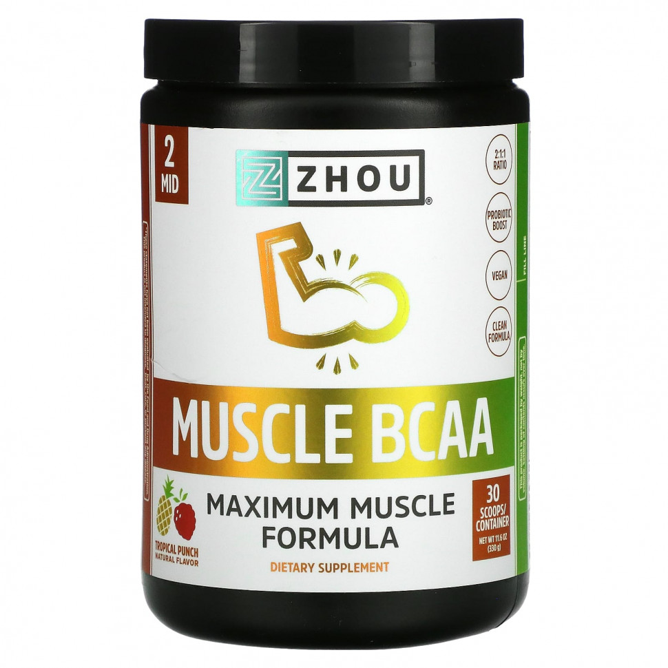   (Iherb) Zhou Nutrition, Muscle BCAA, Maximum Muscle Formula, Tropical Punch, 330  (11,6 )    -     , -, 