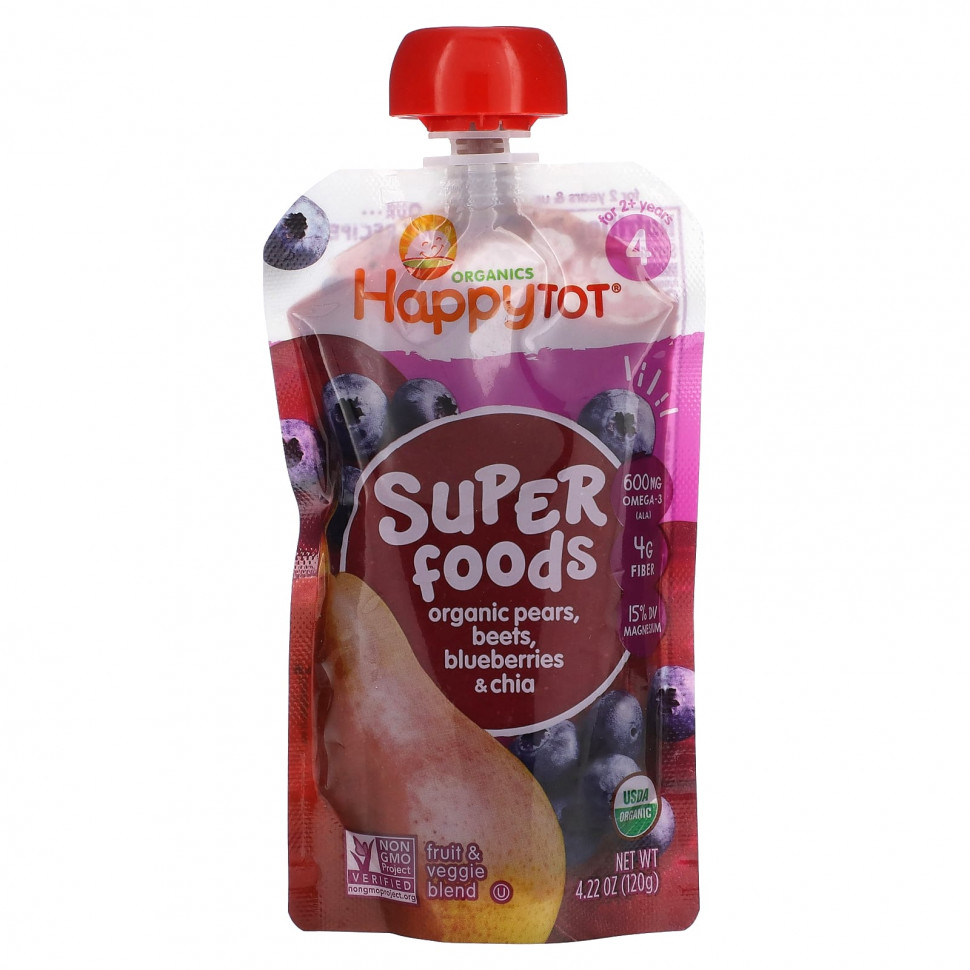 ���� ������ (Iherb) Happy Family Organics, Happytot, Superfoods, �� 2 ���, ������������ �����, ������, �������� � ���, 120 � (4,22 �����), ������ �� 540 ���