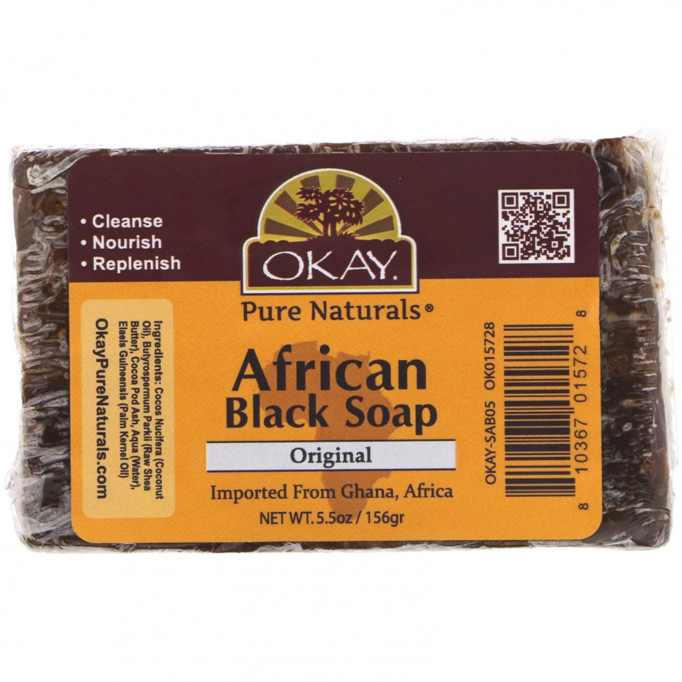   (Iherb) Okay Pure Naturals, African Black Soap, Original, 5.5 oz (156 g)    -     , -, 