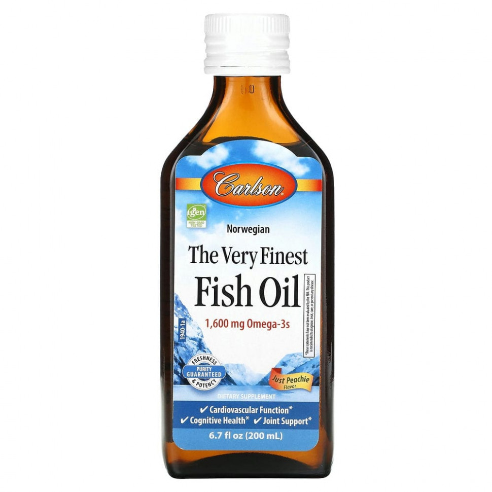   (Iherb) Carlson, The Very Finest Fish Oil, Just Peachie, 1,600 mg, 6.7 fl oz (200 ml)    -     , -, 