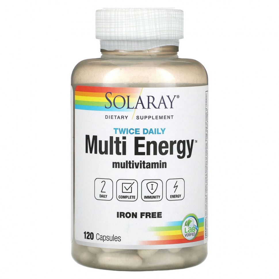   (Iherb) Solaray, Twice Daily, Multi Energy Multivitamin, Iron Free, 120 Capsules    -     , -, 