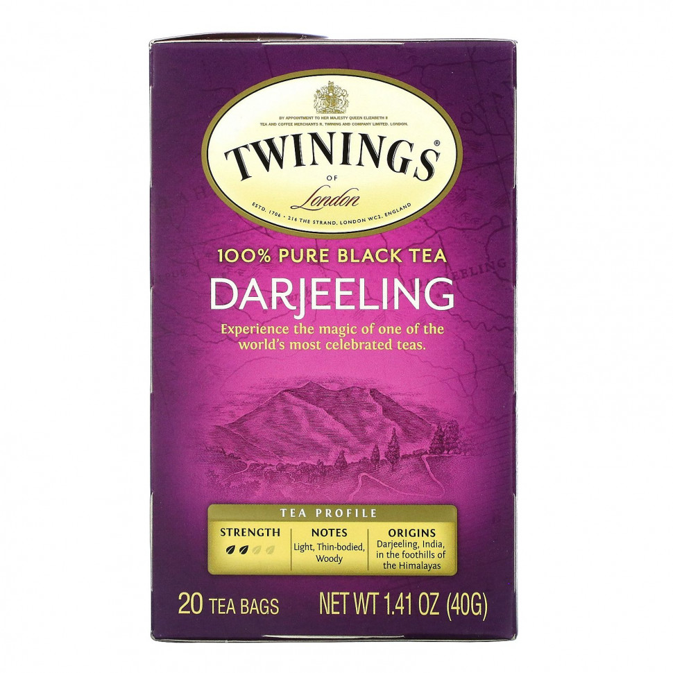   (Iherb) Twinings, 100% Pure Black Tea, Darjeeling , 20 Individual Tea Bags, 1.41 oz (40 g)    -     , -, 