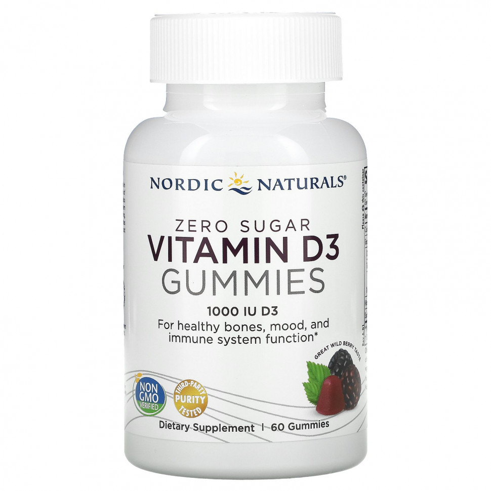   (Iherb) Nordic Naturals, Zero Sugar Vitamin D3 Gummies, Wild Berry, 1,000 IU, 60 Gummies    -     , -, 