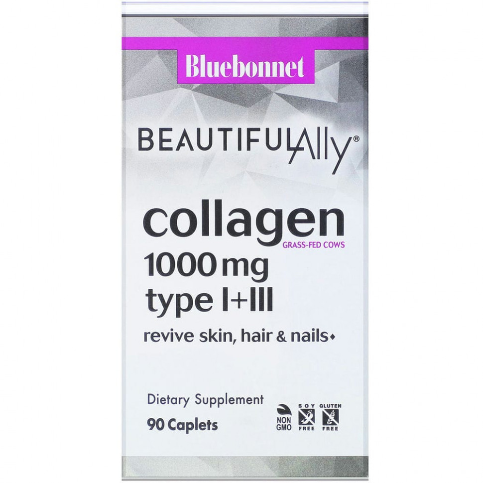 ���� ������ (Iherb) Bluebonnet Nutrition, Beautiful Ally, Collagen Type I+III, 1,000 mg, 90 Caplets, ������ �� 3360 ���