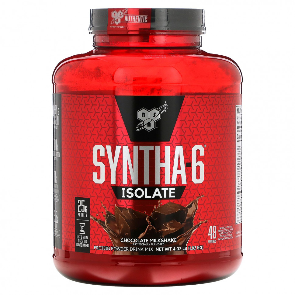   (Iherb) BSN, Syntha-6 Isolate, Protein Powder Drink Mix, Chocolate Milkshake, 4.02 lbs (1.82 kg)    -     , -, 