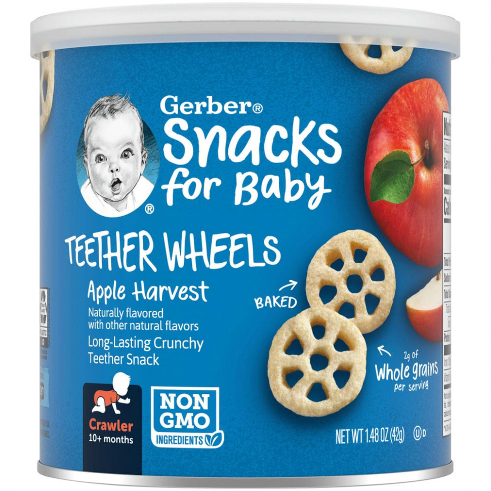 ���� ������ (Iherb) Gerber, Teether Wheels, ��� ������� �� 8 �������, � �������, 42 � (1,48 �����), ������ �� 950 ���