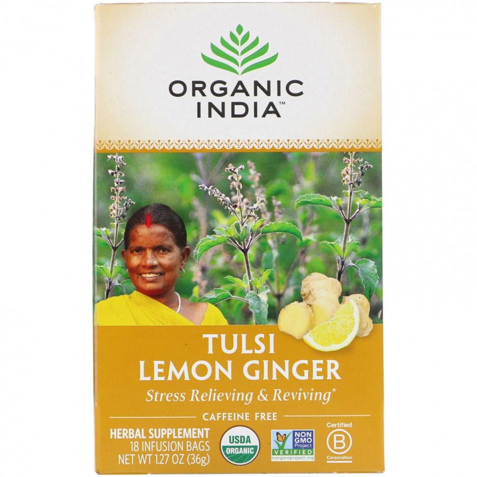 ���� ������ (Iherb) Organic India, ��� � �����, ������� � �������, ��� �������, 18 ���������, 36 � (1,27 �����), ������ �� 1210 ���