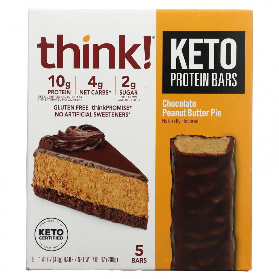 ���� ������ (Iherb) Think !, Keto Protein Bars, ���������� ����� � ���������� ������, 5 ����������, 40 � (1,41 �����) ������, ������ �� 2710 ���