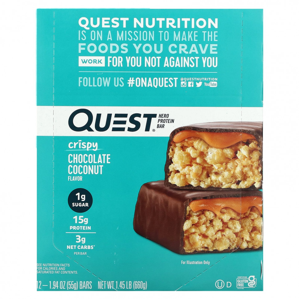 ���� ������ (Iherb) Quest Nutrition, Hero Protein Bar, ��������� ������� � �������, 12 ����������, 55 � (1,94 �����), ������ �� 7120 ���