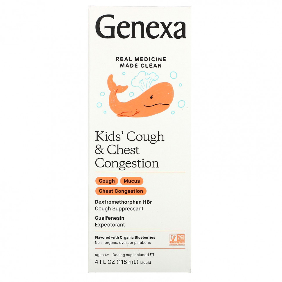   (Iherb) Genexa, Kid's Cough & Chest Congestion, Organic Blueberries, 4 fl oz (118 ml)    -     , -, 