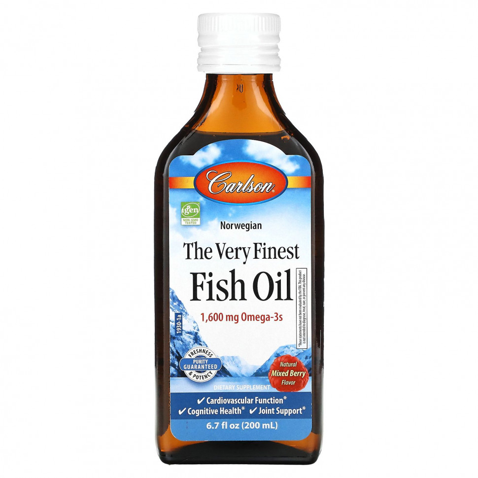   (Iherb) Carlson, Norwegian, The Very Finest Fish Oil, Natural Mixed Berry, 1,600 mg, 6.7 fl oz (200 ml)    -     , -, 