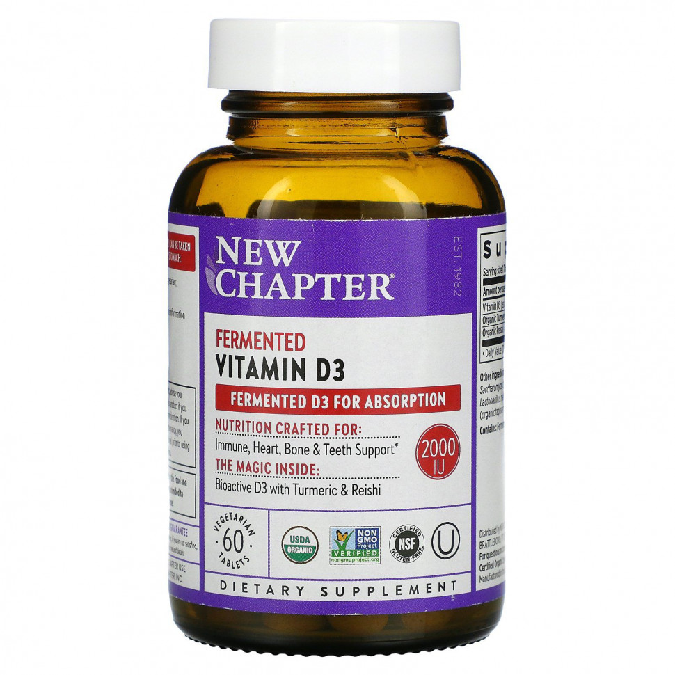   (Iherb) New Chapter, Fermented Vitamin D3, 60 Vegan Tablets    -     , -, 