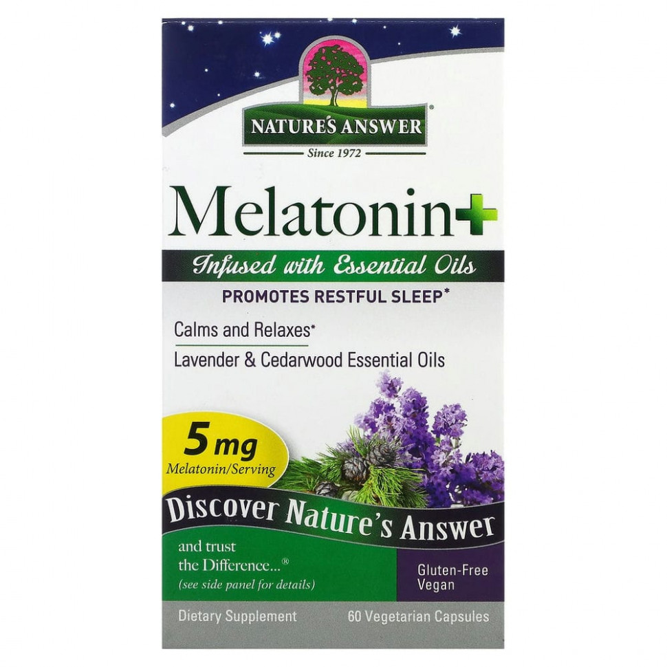   (Iherb) Nature's Answer, Melatonin +, 5 mg, 60 Vegetarian Capsules    -     , -, 