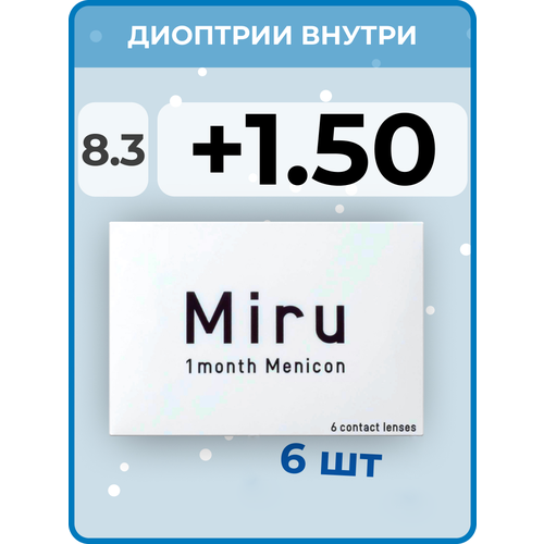 ���� ���������� ����� Menicon Miru 1month, 6 ��., R 8,3, D +1,5, ����������, 1 ��., ������ �� 3950 ���