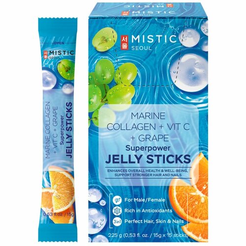  MISTIC MARINE COLLAGEN + VIT C + GRAPE SUPERPOWER JELLY STICKS, 15pcs*15g/box c            -     , -, 