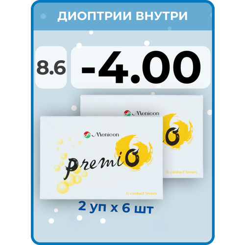 ���� ���������� ����� Menicon Premio, 12 ��., R 8,6, D -4, ����������, 2 ��., ������ �� 4200 ���