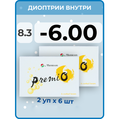 ���� ���������� ����� Menicon Premio, 12 ��., R 8,3, D -6, ����������, 2 ��., ������ �� 2500 ���