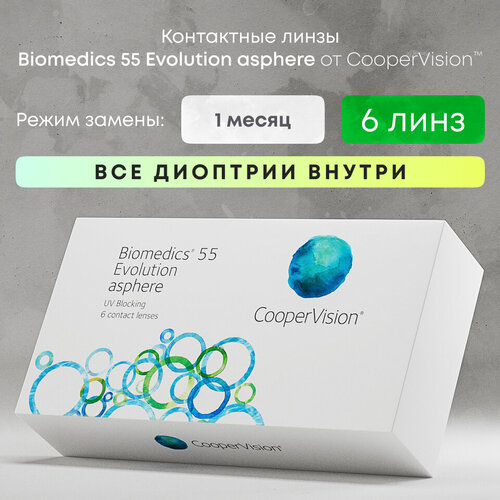 ���� ���������� ����� CooperVision Biomedics 55 Evolution Asphere UV, 6 ��., R 8,8, D +2,25, ����������, 1 ��., ������ �� 1200 ���