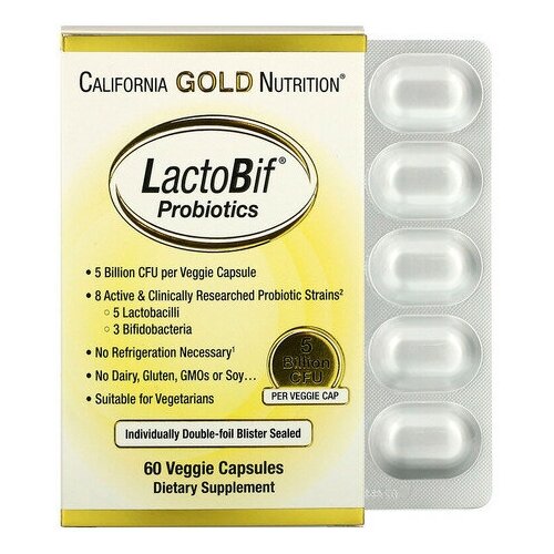 ���� California Gold Nutrition LactoBif ����., 5 ���� ���, 100 �, 60 ��., �����������, 1 ��., ������ �� 1890 ���