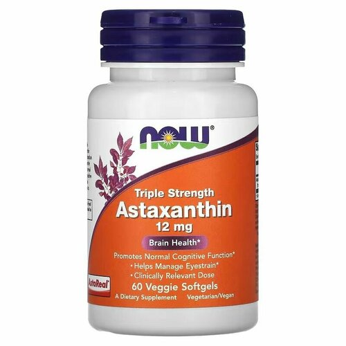 ���� �����������, Astaxanthin, NOW, 12 ��, 60 ��������� ������, ������ �� 4150 ���
