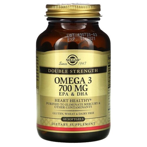 ���� Solgar, Omega-3, EPA & DHA, Double Strength, 700 mg, 60 Softgels, ������ �� 2172 ���