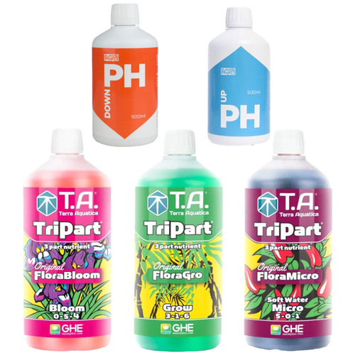 ���� �������� ��������� GHE flora Series (TriPart T.A.) Grow/Bloom/Micro 3�� �� 1� SW (��� ������ ����)+ E-MODE pH Up/pH Down 2 �� �� 0,5�, ������ �� 6300 ���