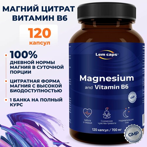 ���� ������ ������ � ��������� B6 (������ �6), �������� �� ������� � ���������, Magnesium Citrate 400 �� Lemcaps, 120 ������, ������ �� 548 ���